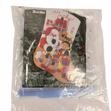 Vintage Bucilla Felt Applique Christmas Stocking Kit Santas Workshop 83200 READ