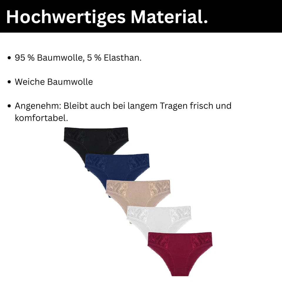 5er Set Damen Slips Mit Spitze String Tanga Huft Slip Panty Huft Slip Baumwolle - Bild 3 von 4