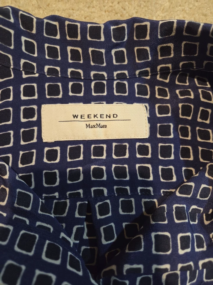 Blusa Max Mara Weekend 100% Seda Geométrica Manga Larga Botón Frontal Talla 2 S Foto 2 de 4