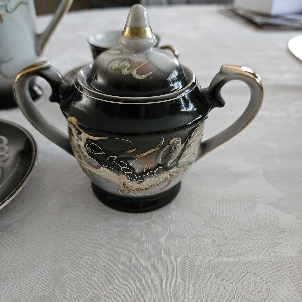 Antique Japanese Tea Set Early Nippon Dragonware Demitasse Moriage