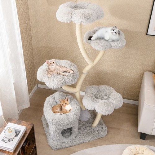 Tiragraffi in sisal albero gatto alto gattino animale domestico torre 4 piattaforme a forma di fiore - Foto 3 di 20