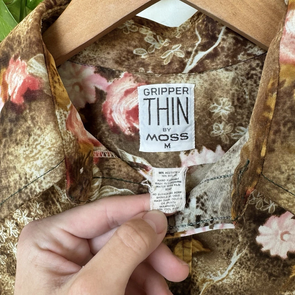 Camisa discoteca retro vintage Gripper Thin By Moss años 70 floral con botones mediana Foto 3 de 4