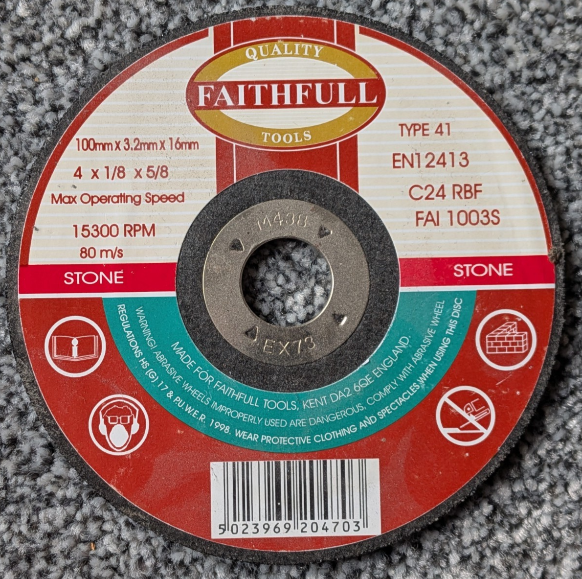 Stone Cutting Disc 100mm x 3.2mm x 16mm DIY Faithfull FAI1003S Hardware