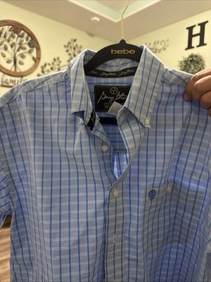 Wrangler George Strait Shirt Medium Short Sleeve Blue Plaid Embroidered Logo