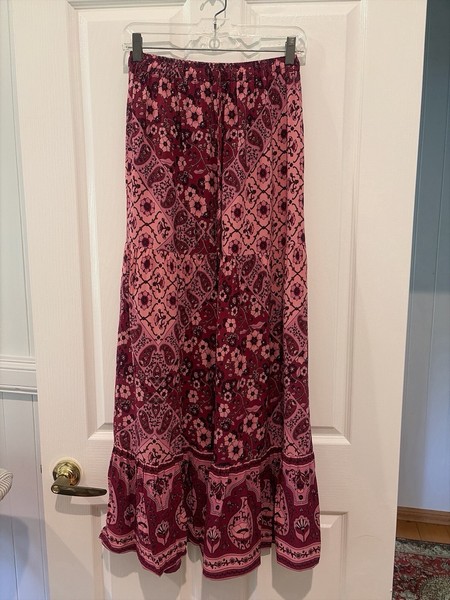 Hippie Skirt S/M 10/12AU Cranberry Pink Three Tiered Maxi 33 x 103cms