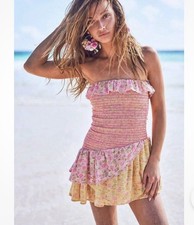 LoveShackFancy Aya Mini Dress Medium Smocked Floral Chateau Rose Pink Feminine
