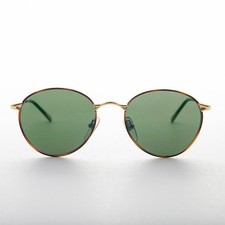 Gold Round Preppy Classic Metal Vintage Sunglass Green Lens - Kelsey