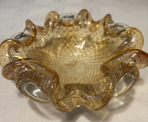 Vintage Murano Art Glass Gold Flecked Bowl