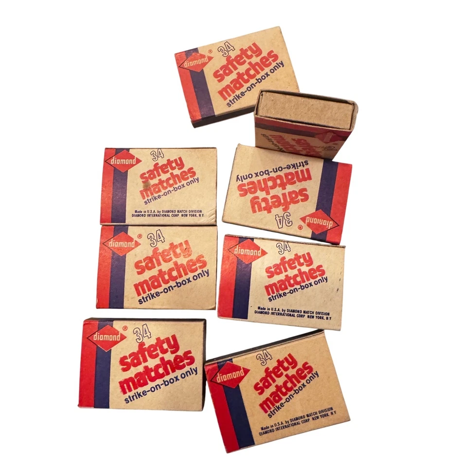Vintage Diamond 34 Safety Matches Strike-on-Box Only Mostly Full Boxes Lot of 8 - Image 3 of 4