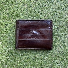 Genuine Eel Skin Leather Brown Small Folding Vintage Wallet