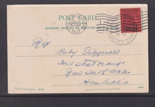 BRITISH GUIANA, 1907 ppc. Demerara, Waterloo St., 2c. Georgetown to Australia.