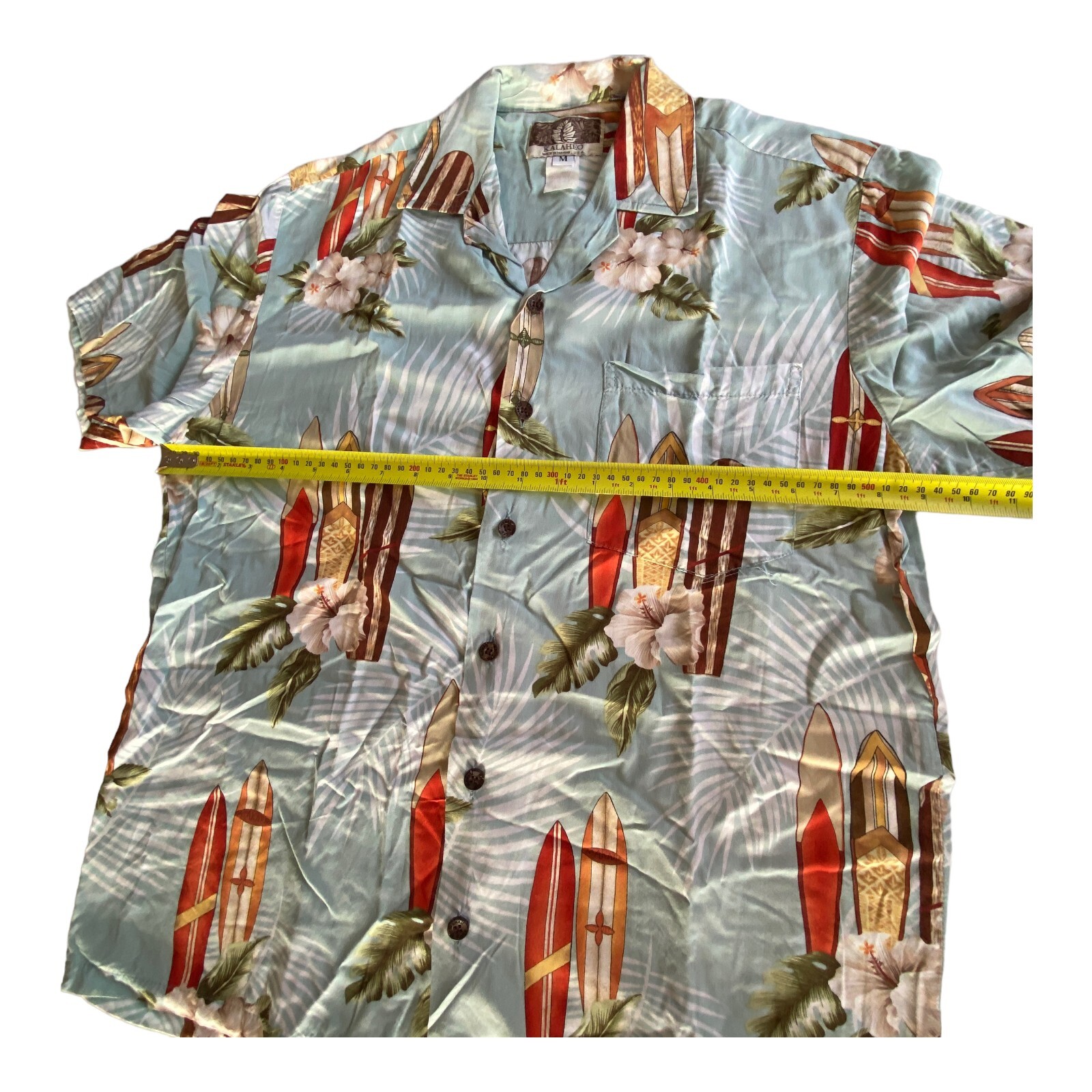 VIntage Kalaheo Men Hawaiian Shirt Surfboard Hibiscus Palm Short Sleeve