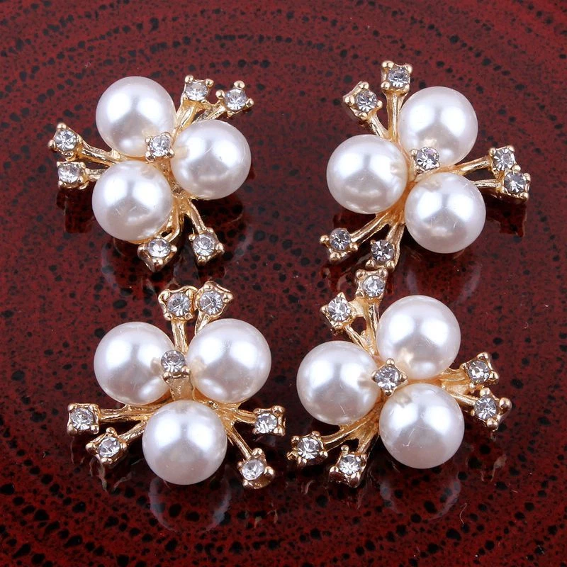 20pcs 20mm Bling Alloy Rhinestone Buttons Mini Bright Pearl Button For Wedding - Image 4 of 4
