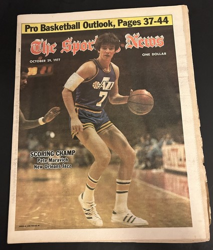 1977 Sporting News NEW ORLEANS JAZZ Pete MARAVICH No Label Scoring Champ PISTOL