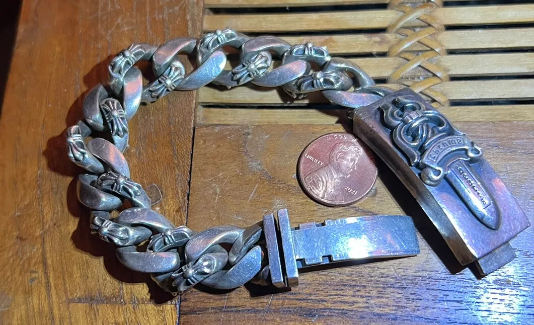 Chrome Hearts Extra Fancy Cuban Link Sword ID Bracelet Sterling Silver 130 Grams
