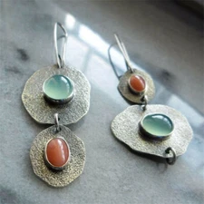 Women Silver Plated Dangle Drop Ear Hook Fashion Wedding Gift Earrings Simulated