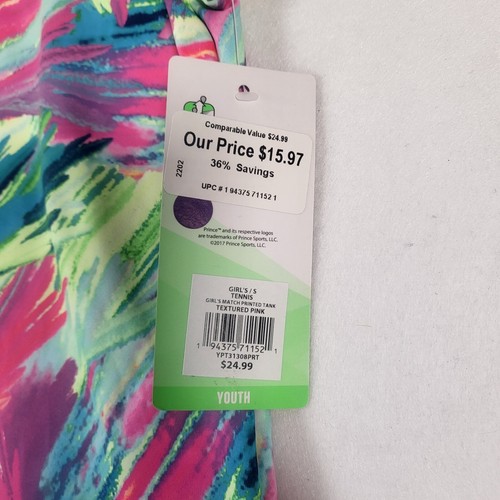 Prince Girls' Fashion Printed Tennis Tank Top-Textured Pink-NWT Size Small - Picture 4 of 5