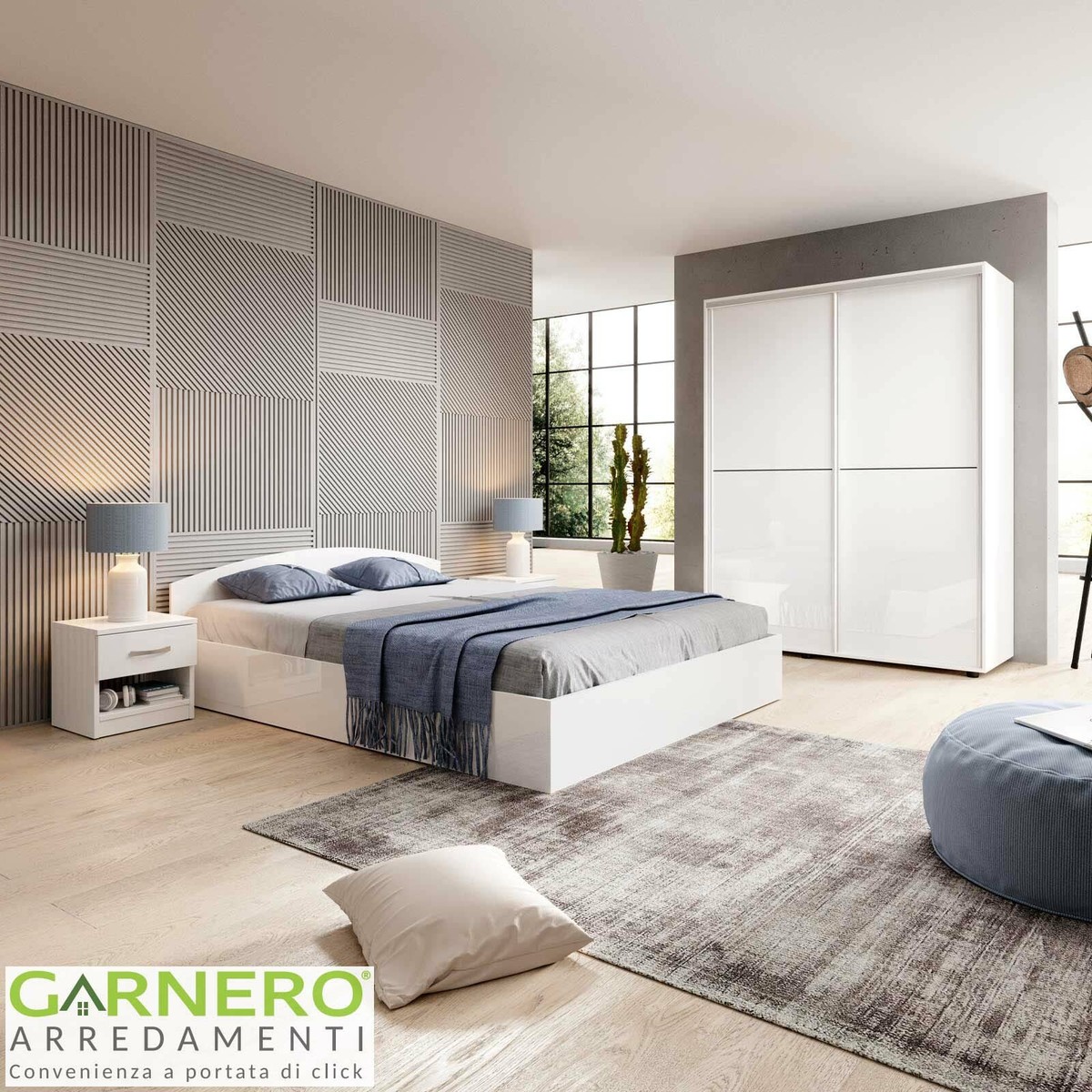 Camera da letto matrimoniale completa bianco lucido ROMA stile