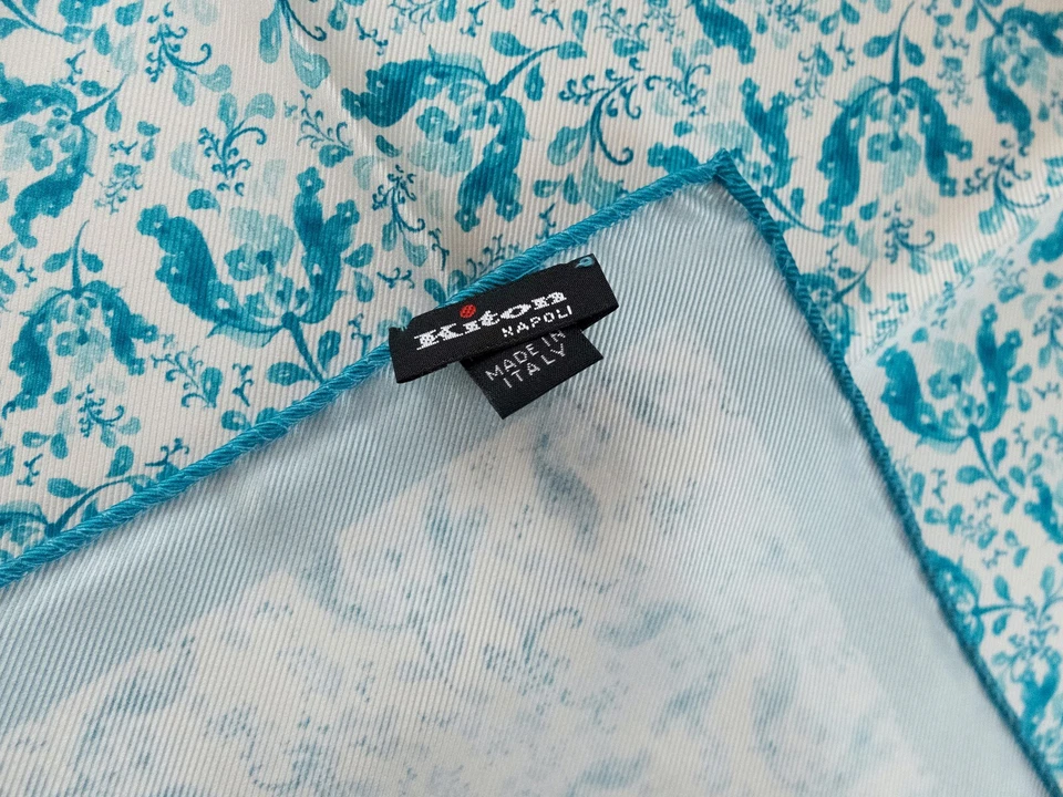 KITON Napoli белый синий ручной работы цветочный принт шелковый карман квадратный подлинный - Изображение 3 из 4