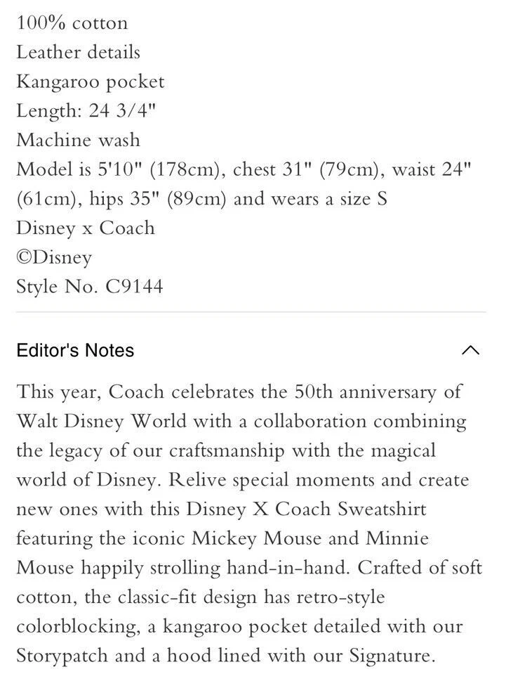 Felpa con cappuccio Minnie e Topolino Disney Coach nuova XL