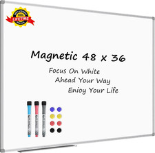 Magnetic Dry Erase Whiteboard 48x36 with Markers  Aluminum Tray
