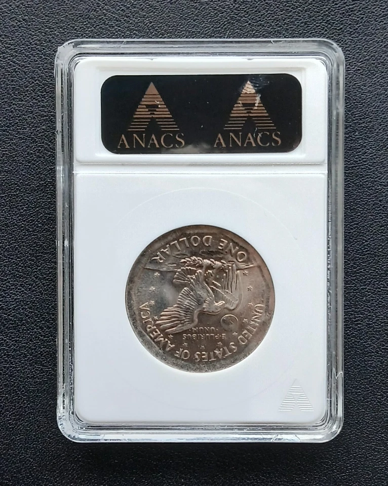 RARE 1999 Broad Struck on TYPE 1 PLANCHET SBA $1 ANACS MS63 - Image 2 of 4