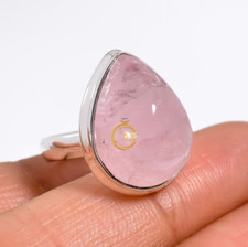 Natural Morganite Ring Pink Stone 925 Sterling Silver Handmade Statement Rings