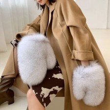 2022 Fashion Women Gloves Genuine Furry Fox Fur Winter Warm Soft Mittens Outdoor