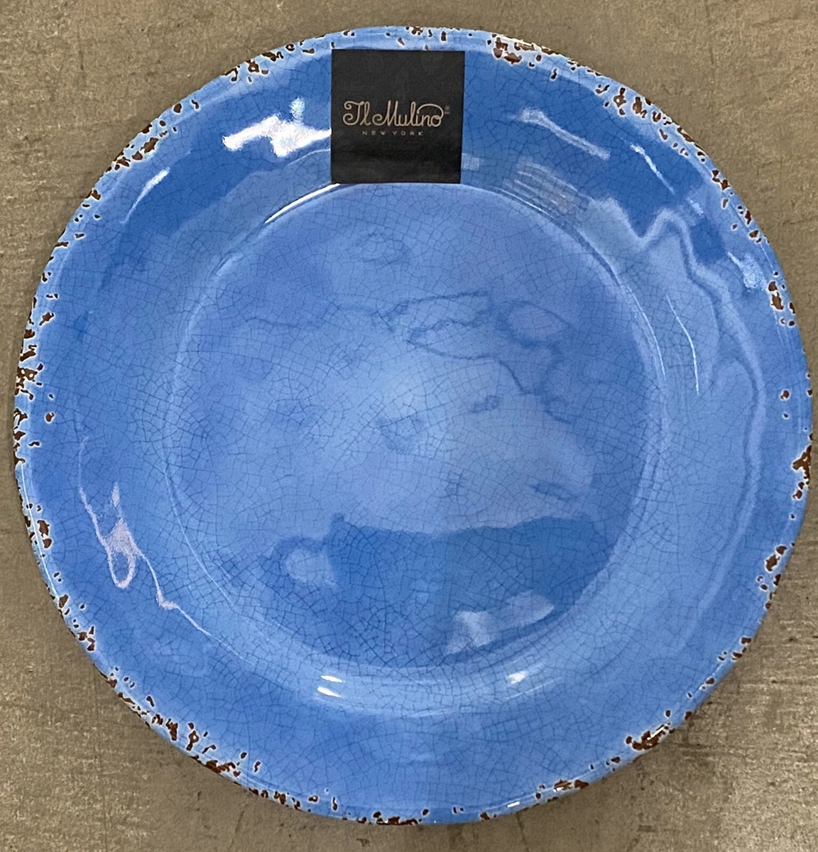Il Mulino Dark Blue Crackle Rustic MELAMINE Dinner Plates Set Of 4