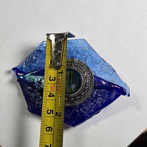 Handmade Art Glass Brooch Iridescent Blue Artisan Dichroic OOAK Statement Pin - Picture 10 of 11