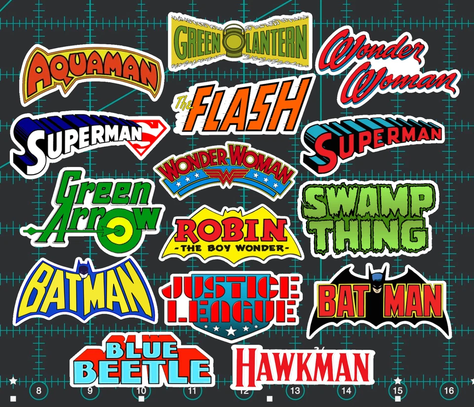 DC COMICS 15 Classic DC Comic Logo Stickers -Clear, Holographic, or White-Batman Superman