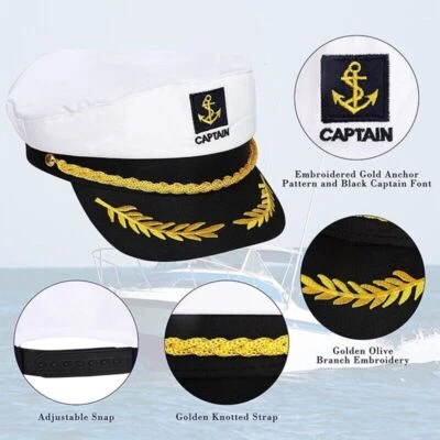Navy Captain Hat Skipper Yacht Hat Sailor Costume Cosplay Fancy Dress