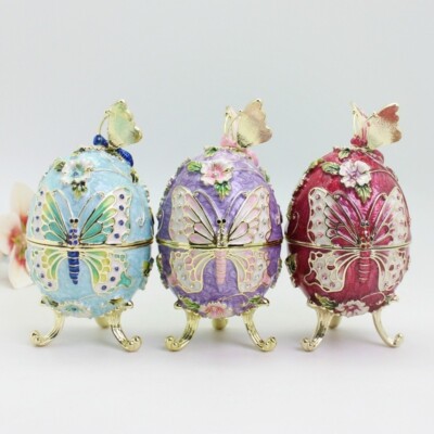 SHINNYGIFTS  Butterfly Flower Faberge Egg Trinket Boxes Wedding Favor Box