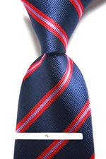 New Classic Striped Blue Red JACQUARD WOVEN 100% Silk Men's Necktie Tie