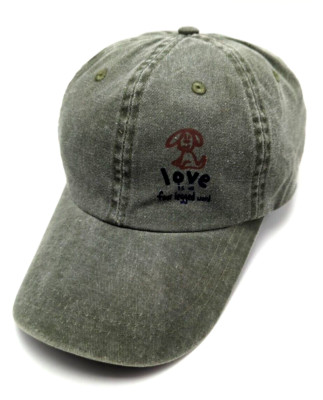 DOG HUMOR : LOVE IS A FOUR LEGGED WORD hat green adjustable cotton cap