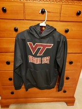 Virginia Tech Boys Youth Pullover Hoodie Sweatshirt Gray Fleece Lined SZ L 16-18