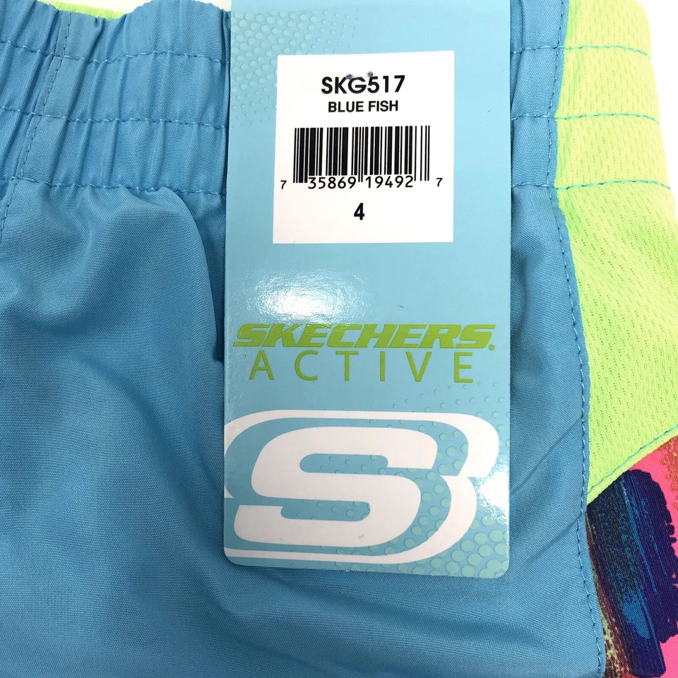 NUEVO CON ETIQUETAS Niñas 4 Pantalones Cortos Skechers Azul Turquesa Arco Iris Atléticos Elásticos K3 Foto 2 de 4
