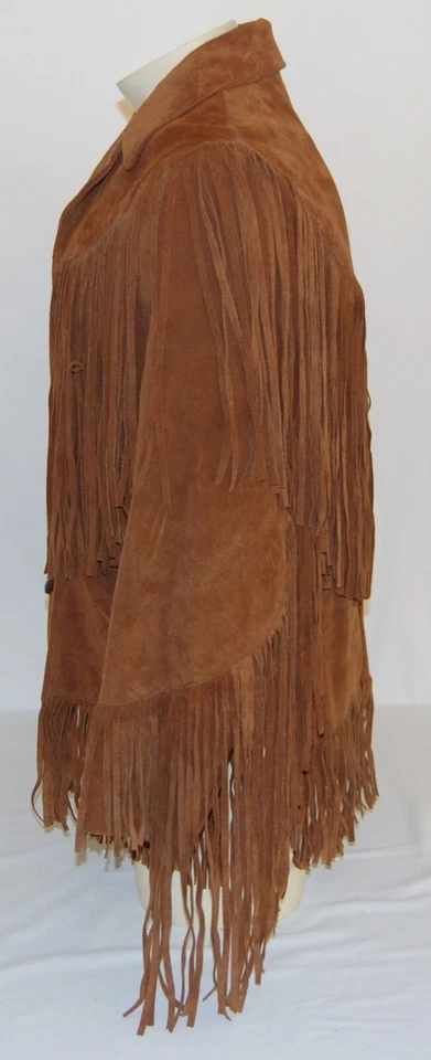 Chaqueta de cuero real con flecos marrones vintage Pioneer Wear para hombre talla 40 gamuza retro Foto 2 de 4