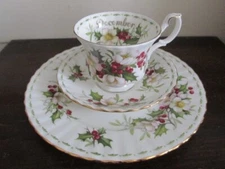 Royal Albert Flower Month December Christmas Rose Tea Cup Saucer And Plate Trio