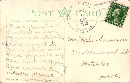 Postkarte Wunderbare Tausend Quellen Idaho Ausweis verschickt 1915 (Originalzustand) - Bild 2 von 2