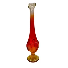 Vintage Viking Epic Six Petal Persimmon Hand Blown Swung Vase 10.5" MCM Collect