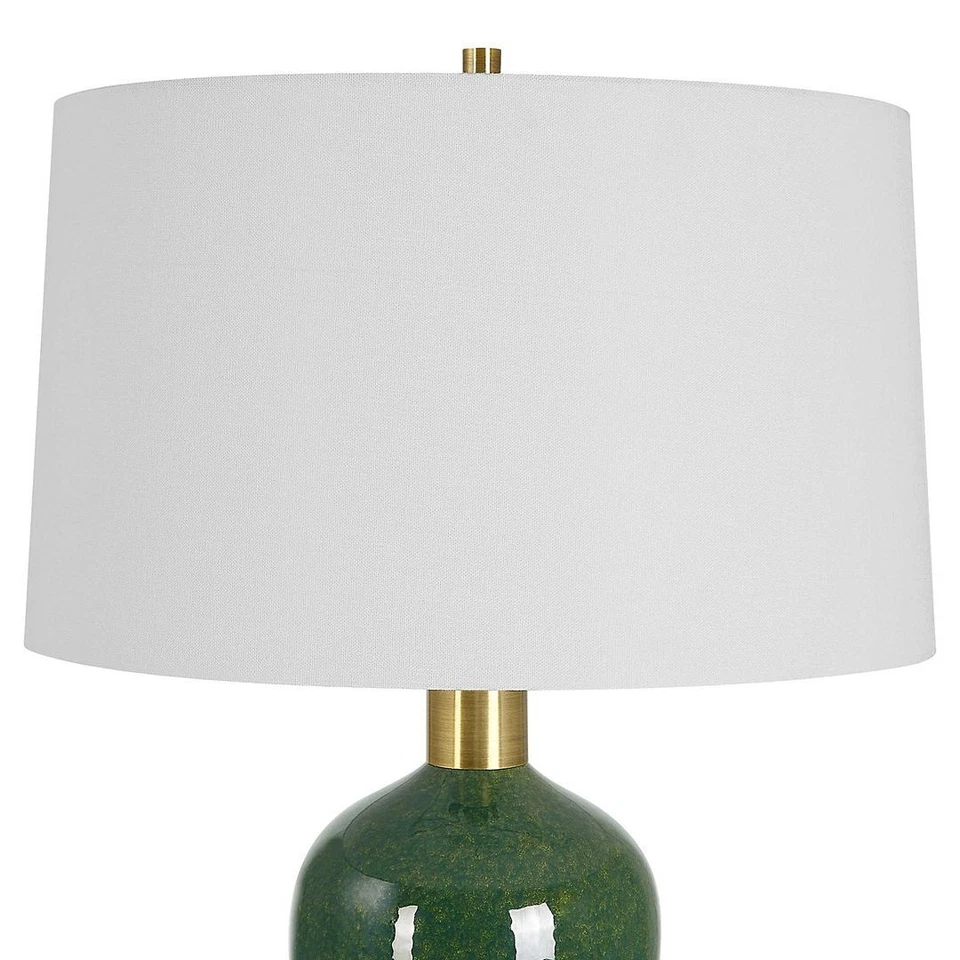 Classic Mottled Dark Green Gloss Ceramic Table Lamp 29 in Moss Antiqued Brass - Image 3 of 4