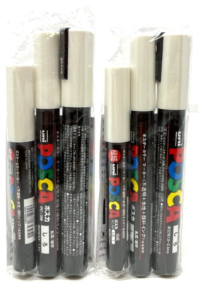 (2) Uni Posca Paint Marker Pen White Marker Set PC-1MR PC-1M PC-3M Fine Tip