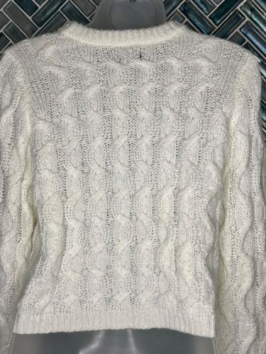 WOMENS VOLCOM WHITE CHUNKY CABLE KNIT CROPPED KNITS UP TO YOU SWEATER XS NICE!!! - Picture 7 of 10