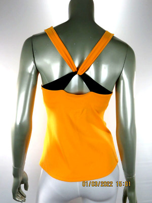 NEW BALANCE SZ S Polyester/Spandex Orange Peel Black  Blouse Racer Back Tank Top