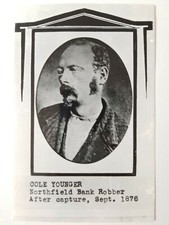 Carte postale ancienne vraie photo RPPC James-Younger Gang Cole jeune photo Mugshot