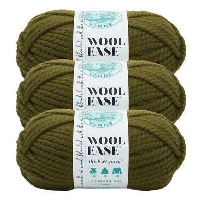 (3 Pack) Lion Brand Yarn 640-178F Wool-Ease Thick & Quick Bulky Yarn, Cilantro