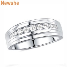 Mens Wedding Ring VVS1 Moissanite Band Sterling Silver Comfort Fit Groom Ring
