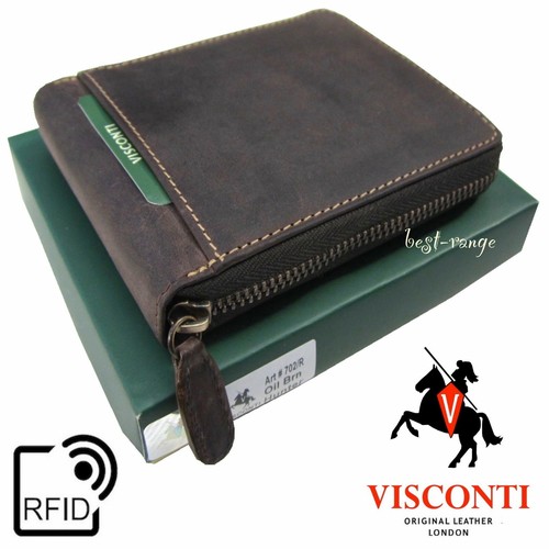 Cartera de cuero para hombre RFID cremallera alrededor Visconti Hunter diseño de calidad nueva en caja 702 - Imagen 4 de 20