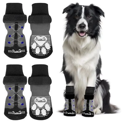 SLOWTON 2 Paar Indoor Anti-Rutsch Socken für Hunde weicher Verstellbarer Pfotenschutz...